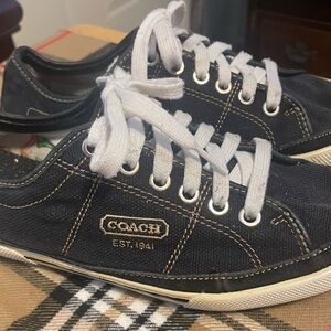 Coach Levi Blue Canvas Sneakers with White Laces
